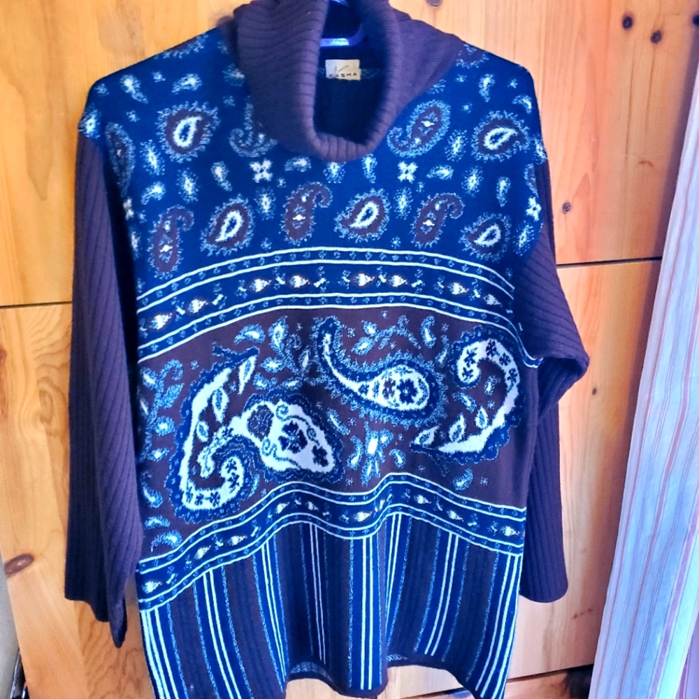 Kasha by Rodier Brown/Plum Wool Blend Tunic Sweater Size Small